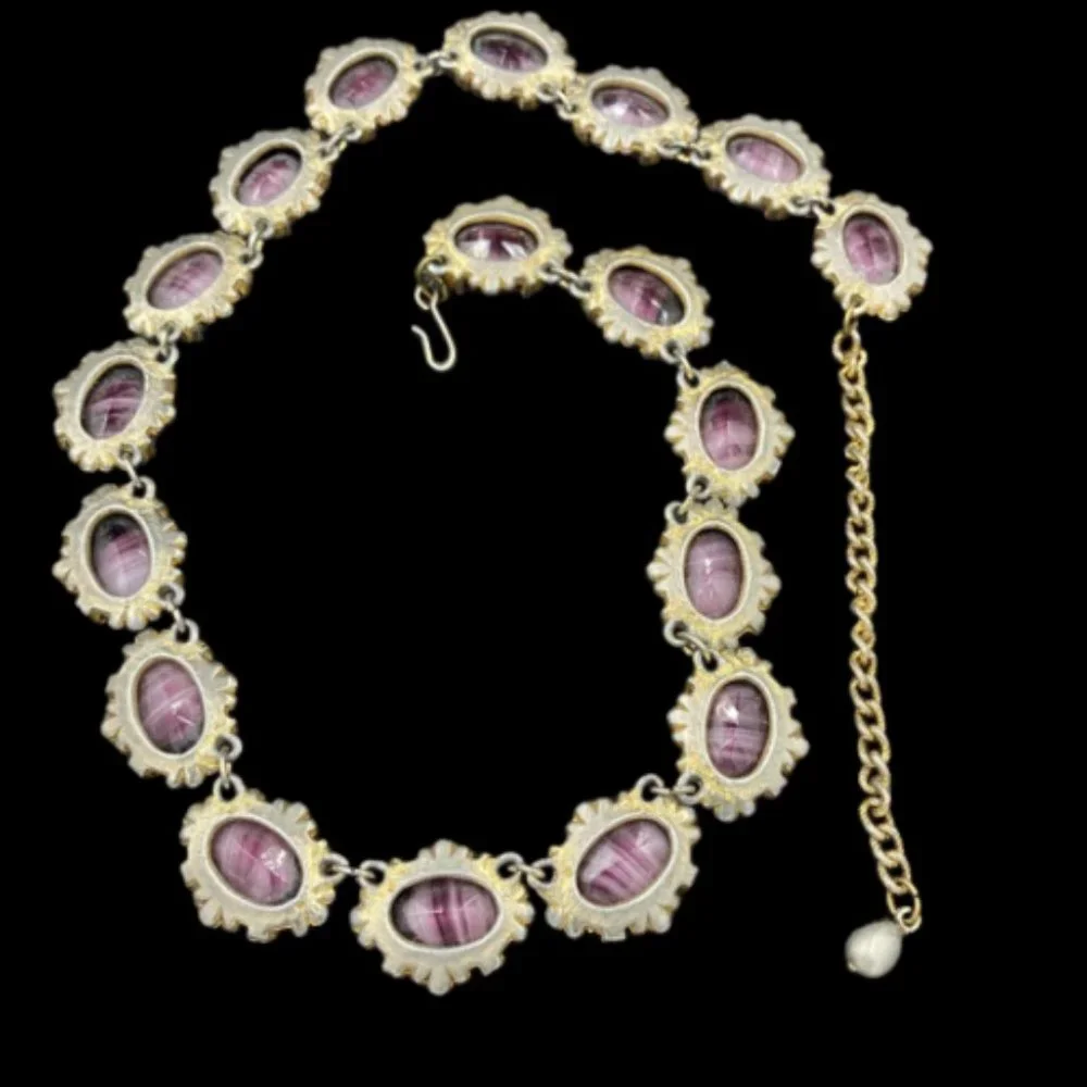 Vintage Purple Porphyr Glass Adjustable Necklace